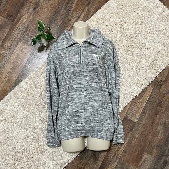 Victoria's Secret PINK XS Oversized Gray Heather Quarter Zip Lace Up Sweatshirt - Picture 1 of 7